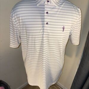 Men's PETER MILLAR Summer 
Comfort White and Purple Striped 
Polo Shirt(120)